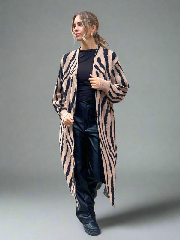 Style Cheat Eliana Zebra Cardigan In Neutral & Black