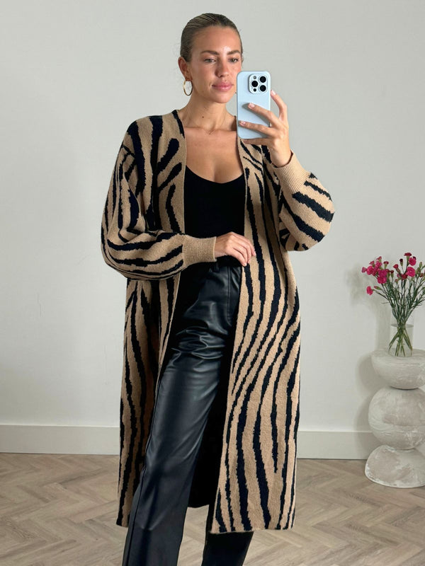 Style Cheat Eliana Zebra Cardigan In Neutral & Black