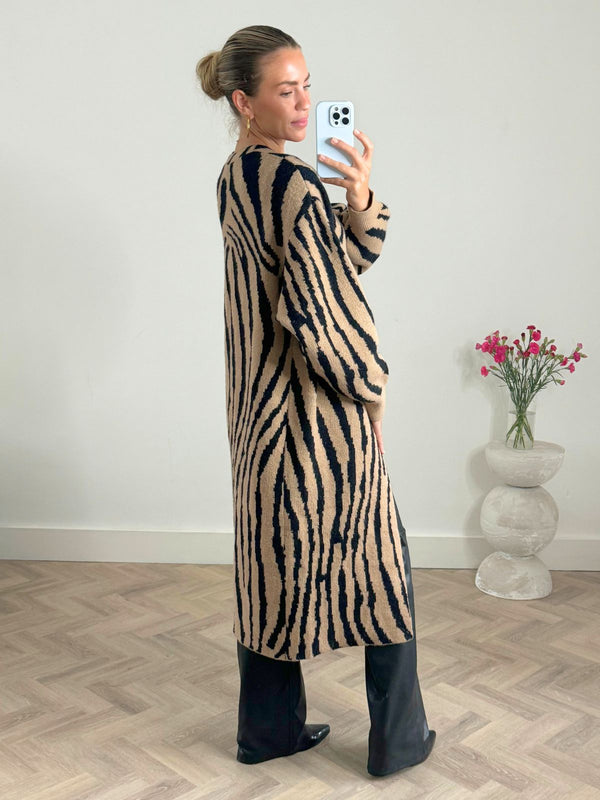 Style Cheat Eliana Zebra Cardigan In Neutral & Black