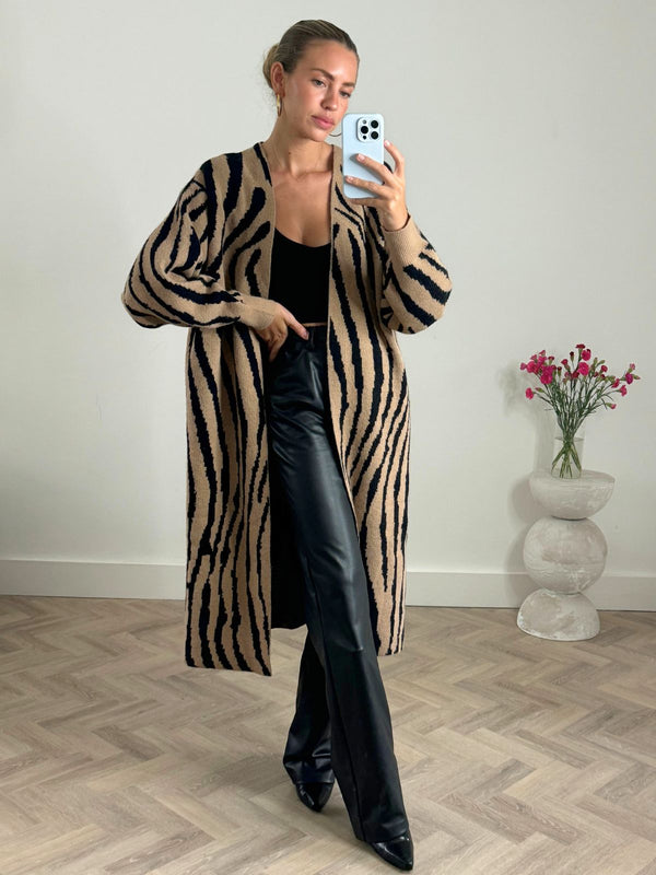 style cheat Eliana Zebra Cardigan In Neutral & Black