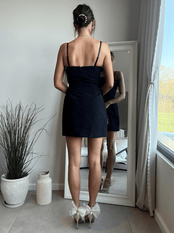 Style Cheat Emily Bandeau Feather Dress In Black