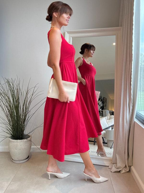 style Cheat Fit & Flare Red Midi Dress