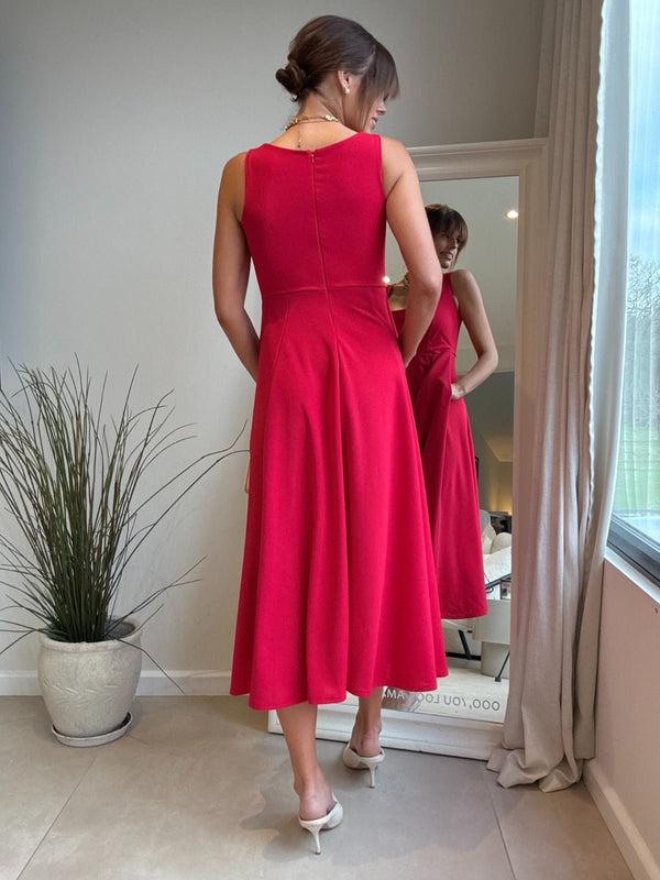 style Cheat Fit & Flare Red Midi Dress