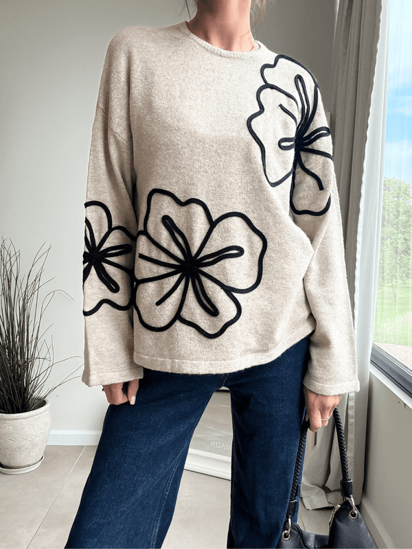 Style Cheat Flo Flower Detail Beige Jumper