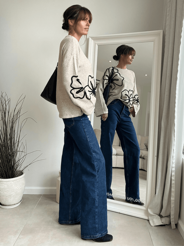 Style Cheat Flo Flower Detail Beige Jumper