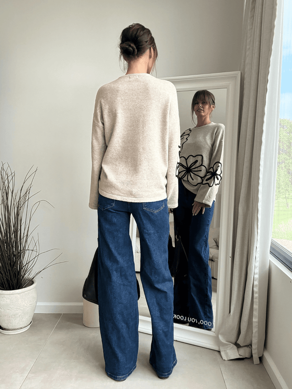 Style Cheat Flo Flower Detail Beige Jumper