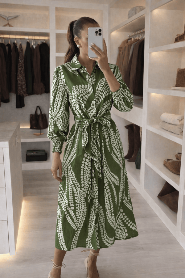 style cheat Green Leaf Shirt Dress