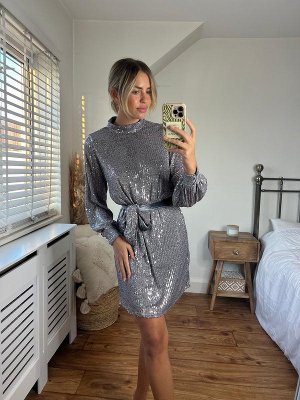 Style Cheat Hannah Sequin High Neck Mini Dress