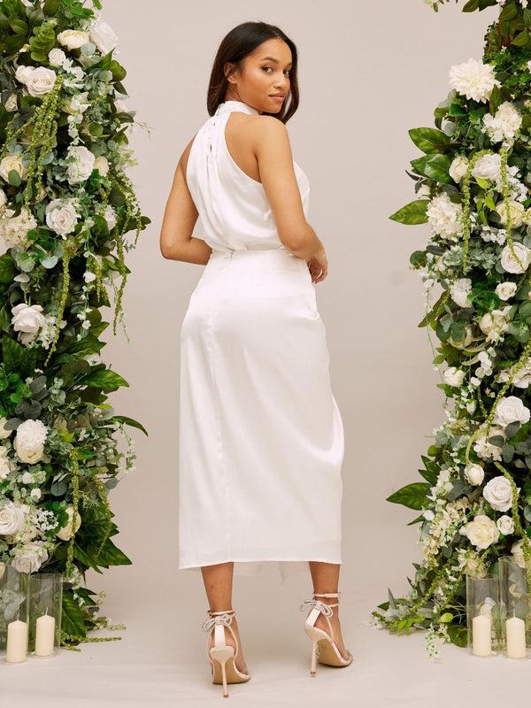 Style Cheat High Waist Satin Drape Bridal Skirt