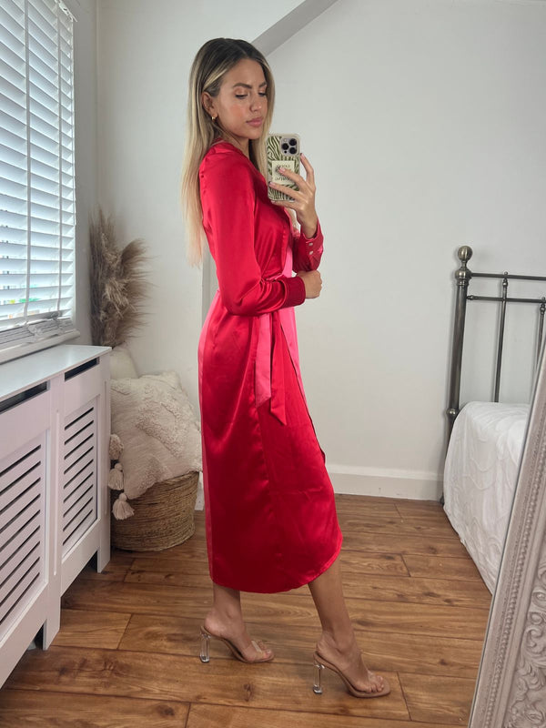 Style Cheat Jem Colourblock Wrap Dress In Pink & Red