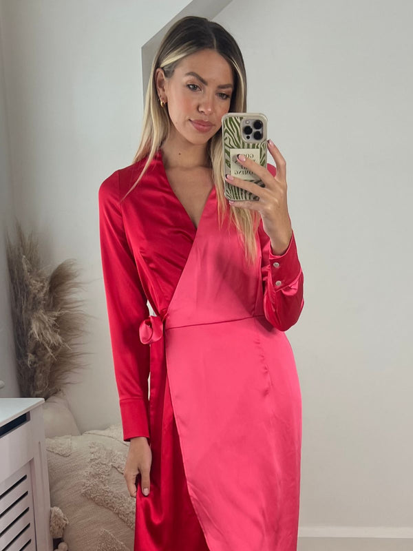 Style Cheat Jem Colourblock Wrap Dress In Pink & Red