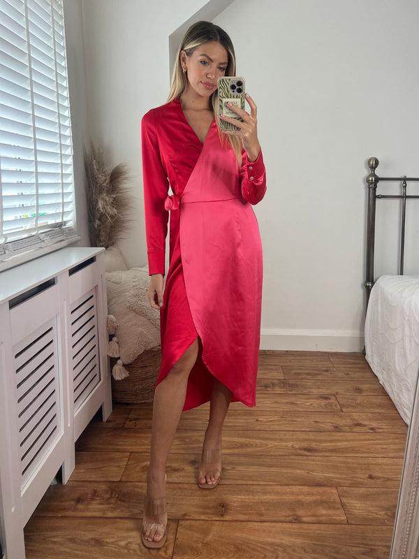 style cheat Jem Colourblock Wrap Dress in Pink & Red