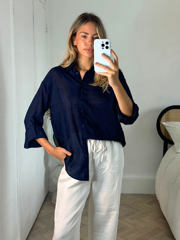 Style Cheat Kensie Roll Up Shirt In Navy