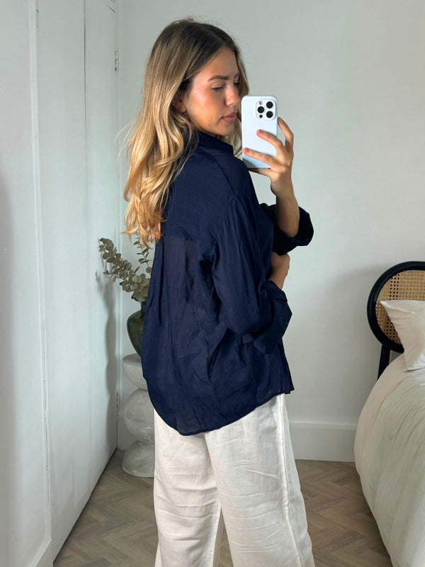 Style Cheat Kensie Roll Up Shirt In Navy