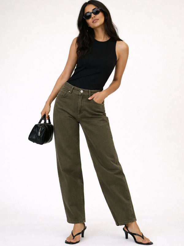 style cheat Khaki Barel Jean