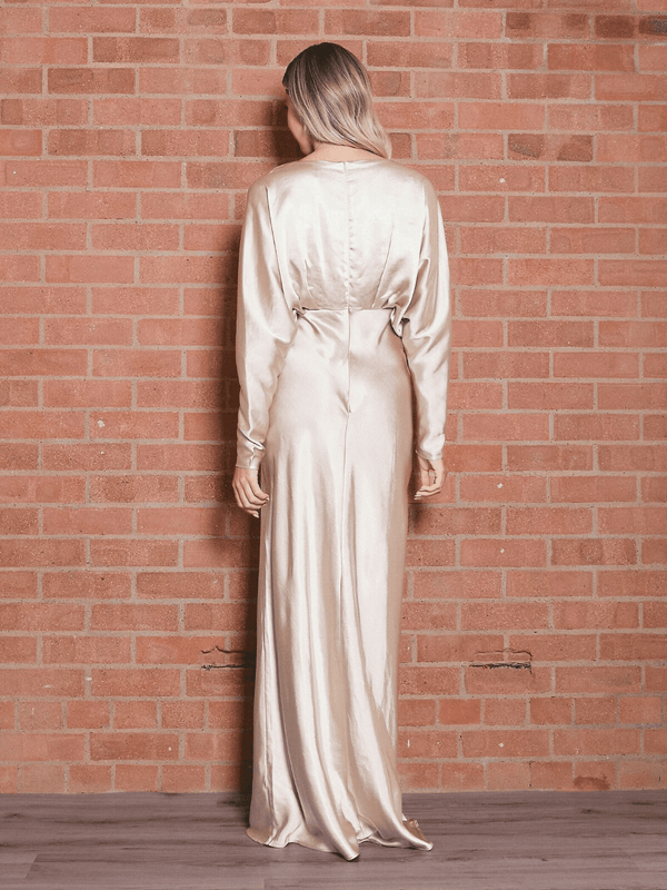 Style Cheat Kimono Long Sleeve Satin Maxi Dress