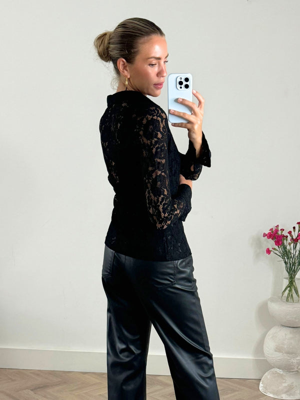 Style Cheat Lana Sheer Lace Shirt In Black