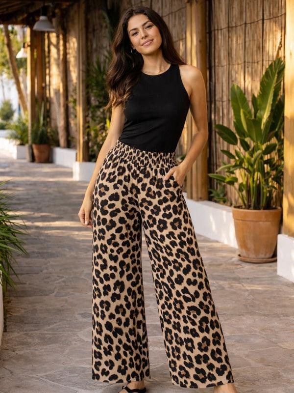 style cheat Leopard Print Shirred Trouser