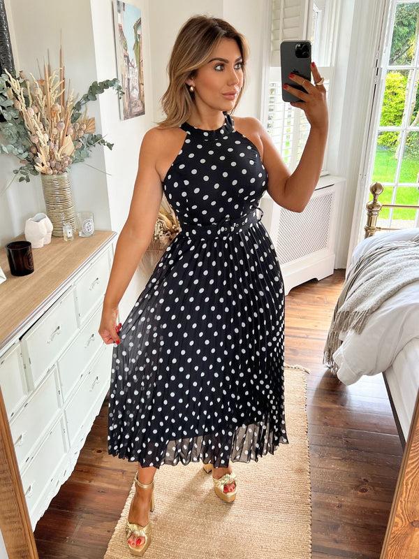 style cheat Luisa Belted Pleated Maxi Dress