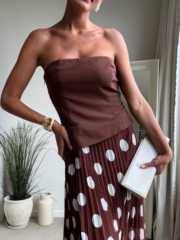 Style Cheat Madelaine Bandeau Dress In Brown Spot