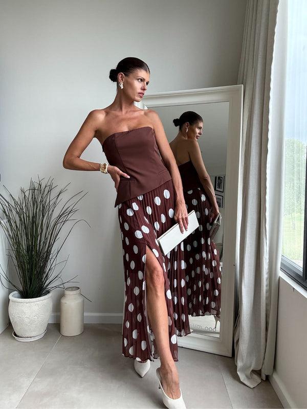 Style Cheat Madelaine Bandeau Dress In Brown Spot