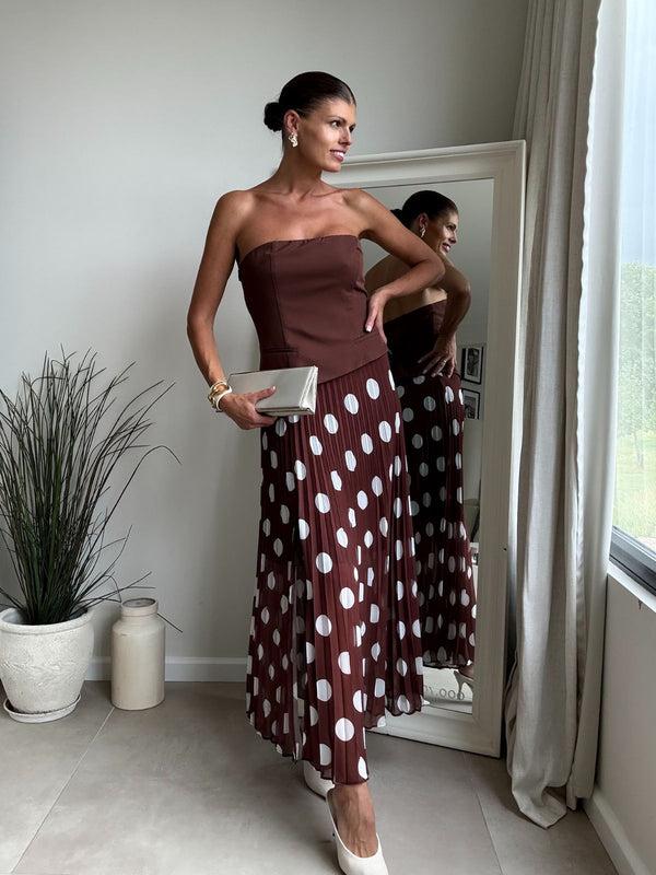 Style Cheat Madelaine Bandeau Dress In Brown Spot