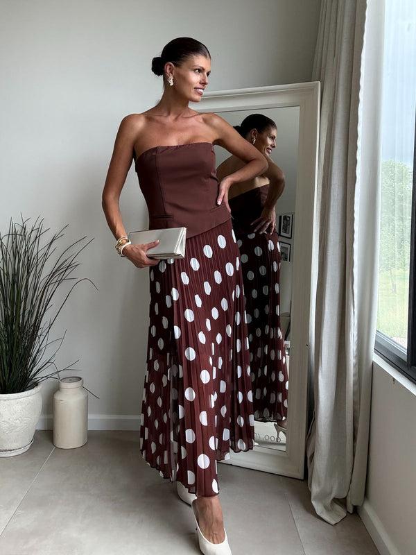 style cheat Madelaine Bandeau Dress in Brown spot