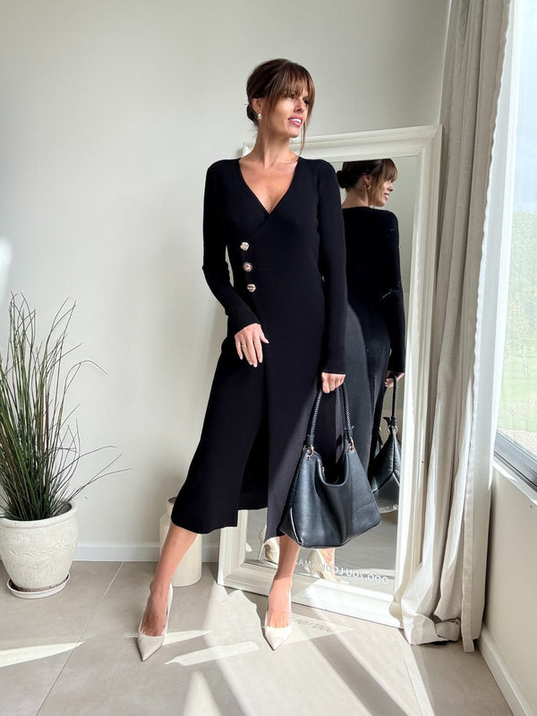 Style Cheat Mix Button Knitted Midi Dress