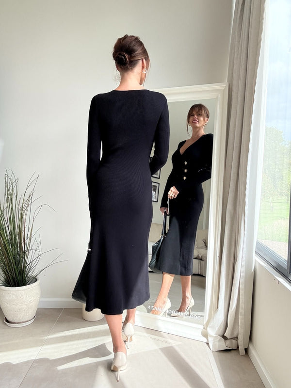 Style Cheat Mix Button Knitted Midi Dress
