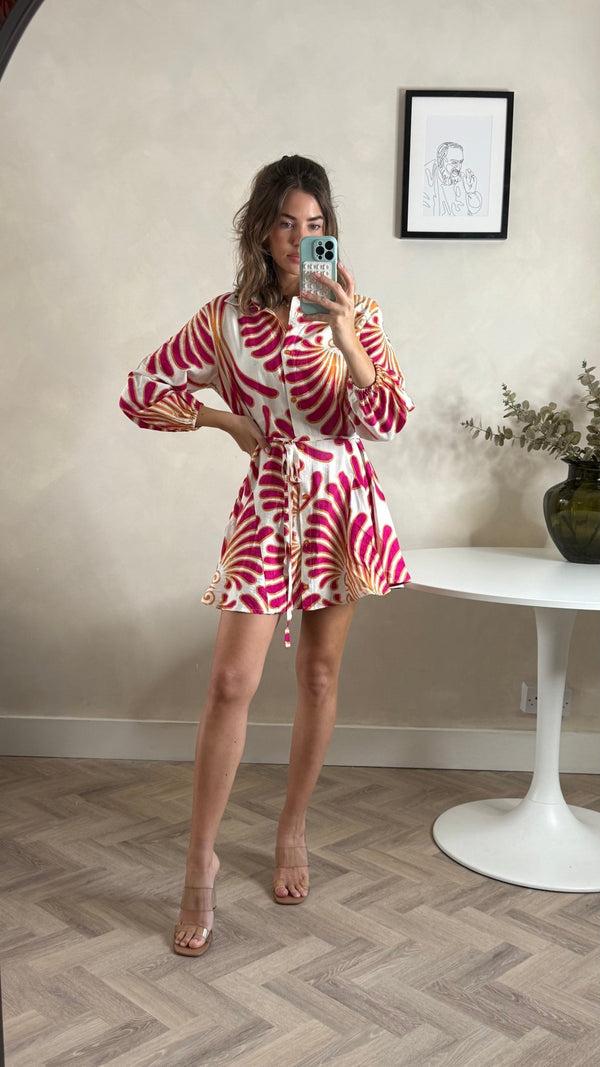 style cheat Myla Mini Tie Shirt Dress Red & Cream