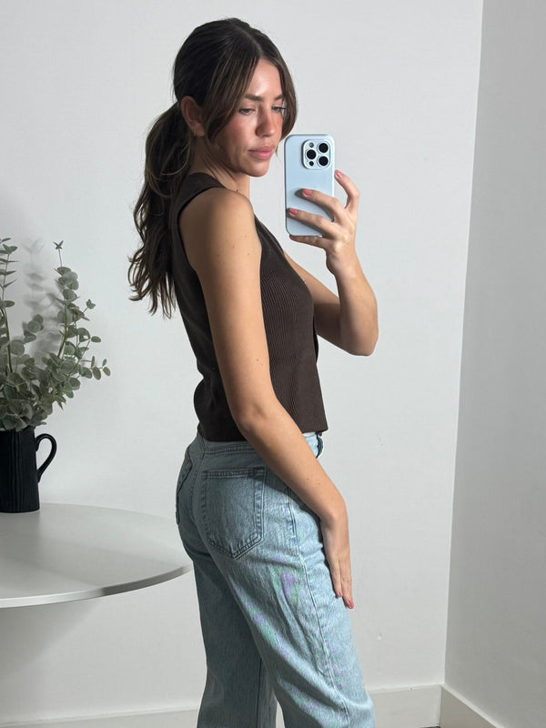 Style Cheat Nella Knitted Waistcoat In Chocolate