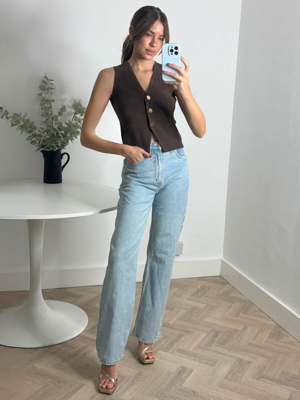 Style Cheat Nella Knitted Waistcoat In Chocolate