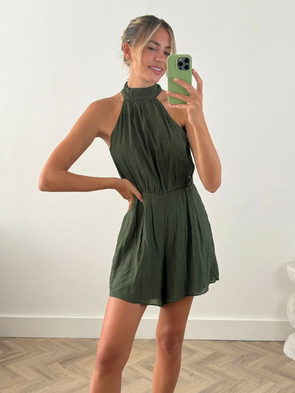 style cheat Nova High Neck Playsuit in Green