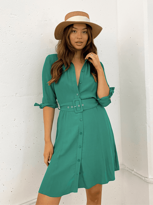 style cheat Olivia Mini Belted Shirt Dress