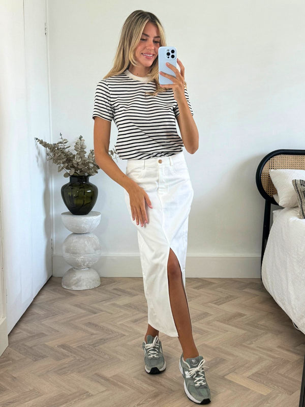 style cheat Piper Midi Twill Skirt in White