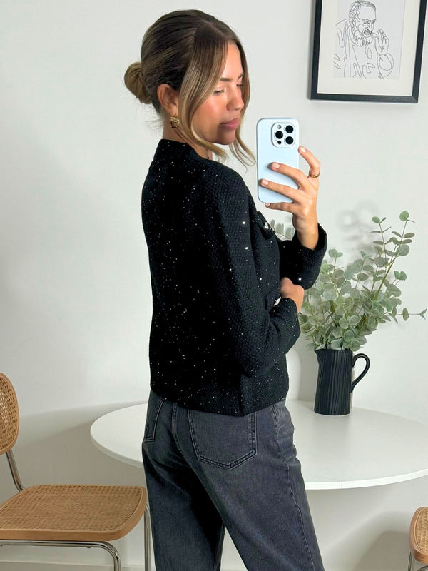 Style Cheat Rosanna Sparkle Cardigan In Black