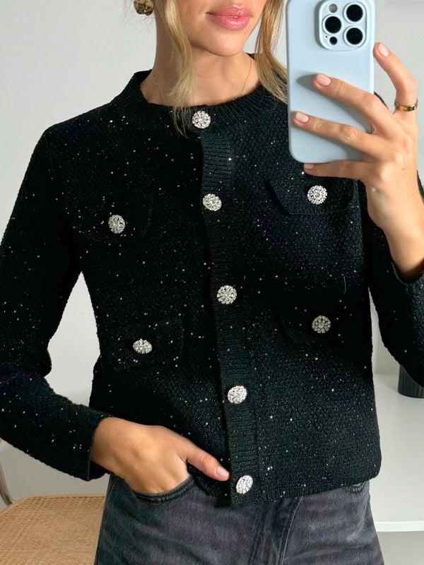 Style Cheat Rosanna Sparkle Cardigan In Black