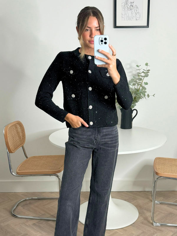 Style Cheat Rosanna Sparkle Cardigan In Black
