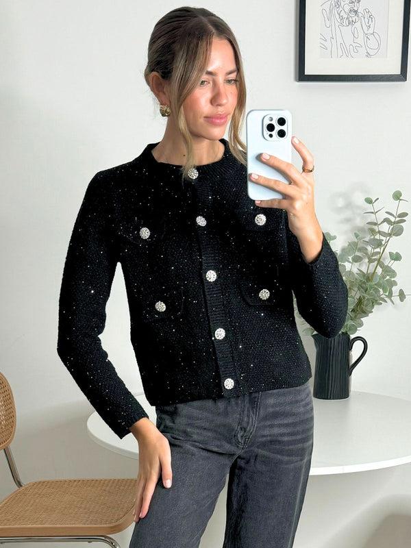 style cheat Rosanna Sparkle Cardigan in Black