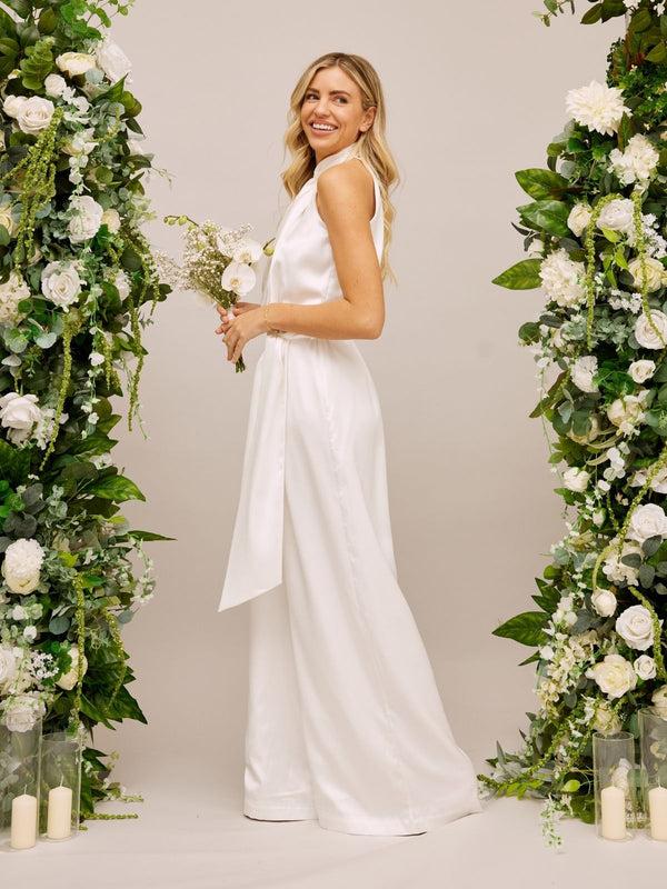 Style Cheat Satin Halter Bridal Jumpsuit