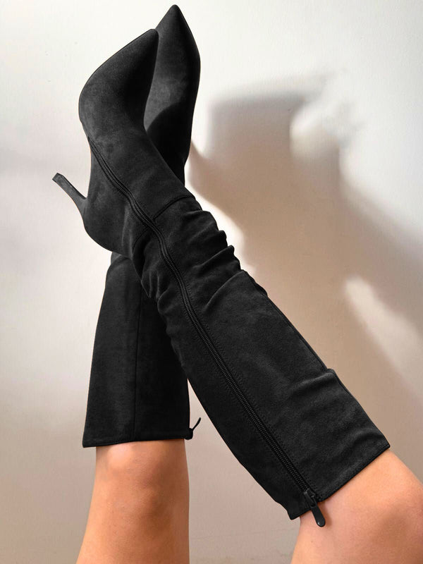 Style Cheat Stacey Knee High Suede Boots In Black