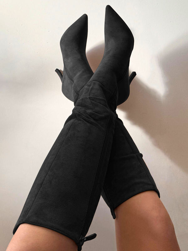 Style Cheat Stacey Knee High Suede Boots In Black