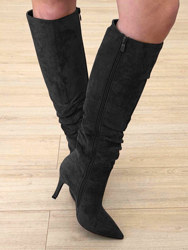 style cheat Stacey Knee High Suede Boots in Black