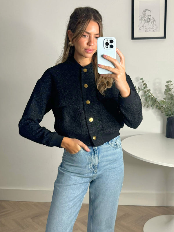 Style Cheat Textured Bomber Jacket In Black