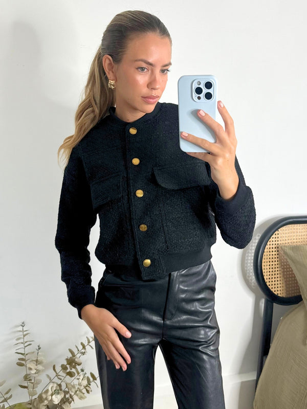 Style Cheat Textured Bomber Jacket In Black