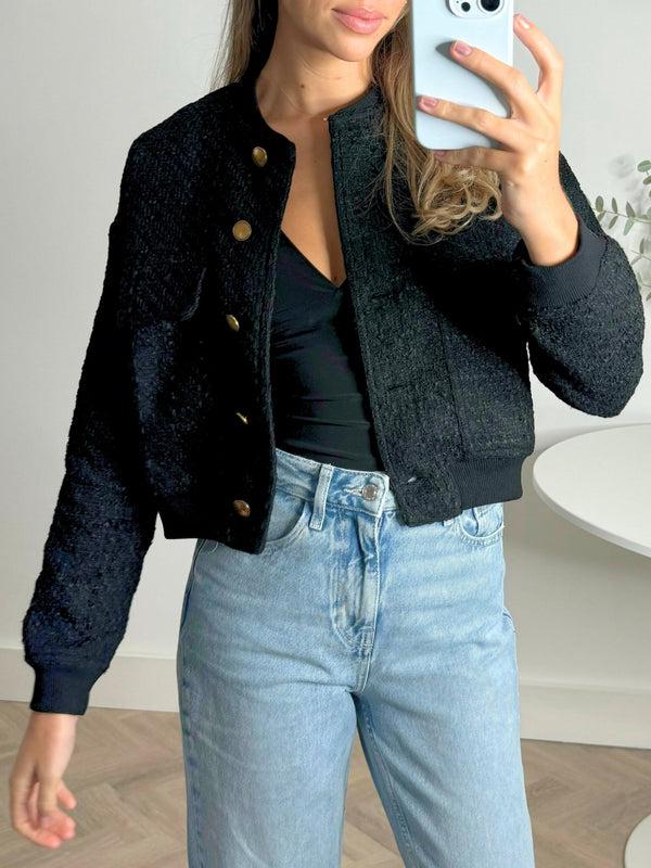 style cheat Textured Bomber Jacket in Black