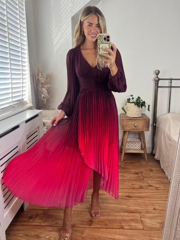 Style Cheat Toni Long Sleeved Pleated Maxi Dress