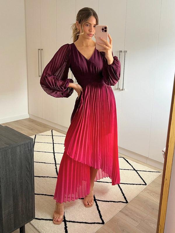 style cheat Toni Long Sleeved Pleated Maxi Dress