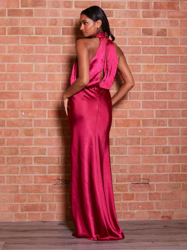 Style Cheat Twist Neck Satin Maxi Dress