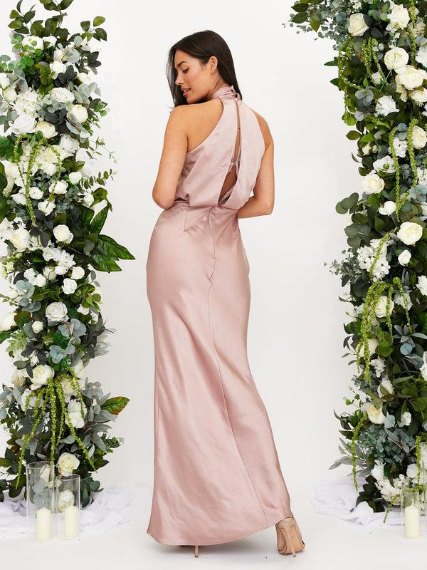 Style Cheat Twist Neck Satin Maxi Dress